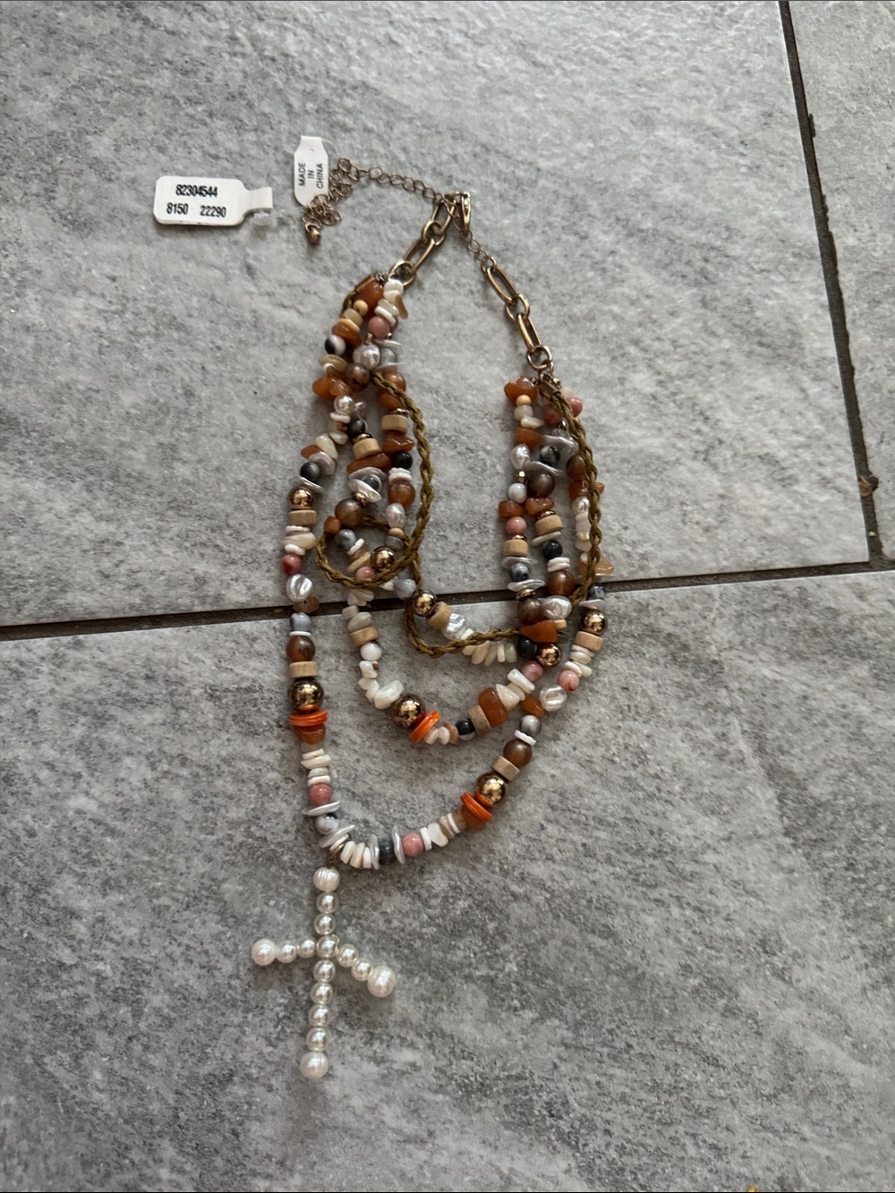 Multi-Color Beaded Cross Pendant Necklace - Women Jewelry